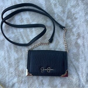 Jessica Simpson Black Crossbody Wallet with Gold Accents
